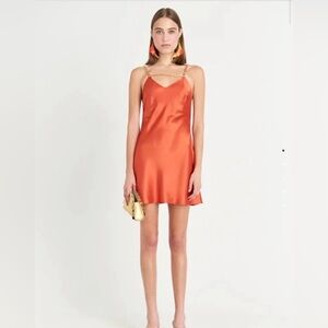 Cult Gaia Andi Chain Satin Backless Mini Dress Orange Size M